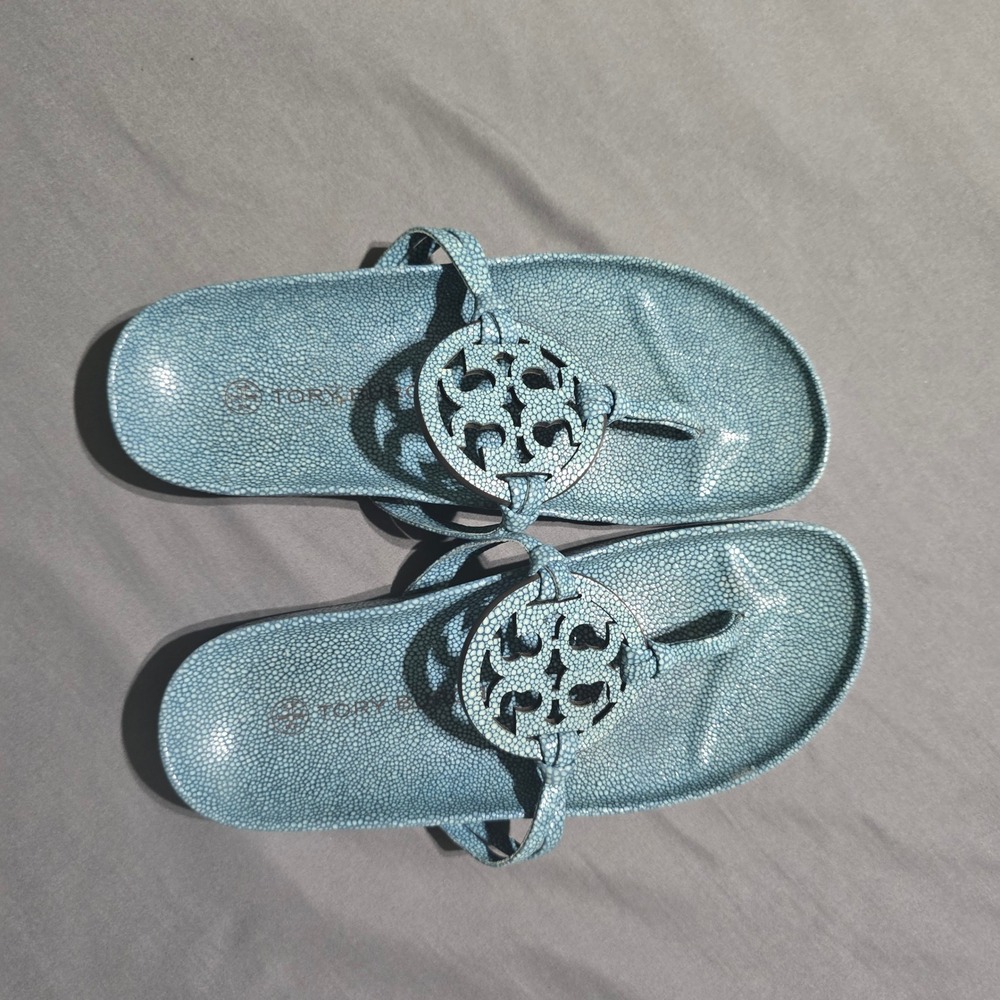 Tory Burch Sea Wind Miller Cloud Leather Thong Sandals Audrey Blue US 8